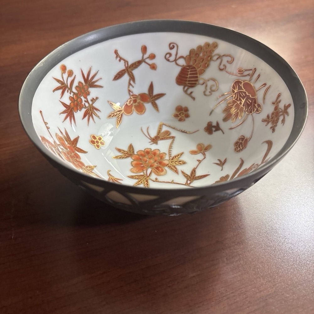 japanese porcelain works pewter encased bowl